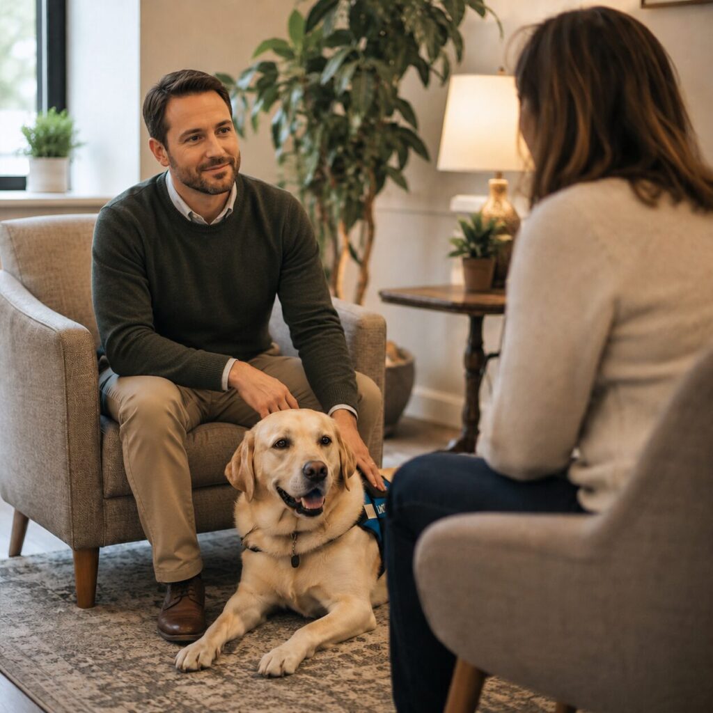 Therapy dog training at therapist office near spokane, Washington